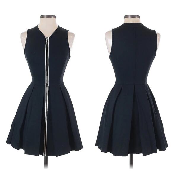 Club Monaco Dresses & Skirts - Club Monaco Black White Zipper Faux Leather Fit and Flare Pleated Mini Dress